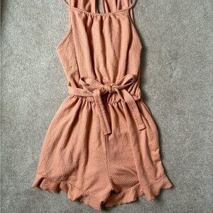 One Piece Sleeveless Romper in Tan